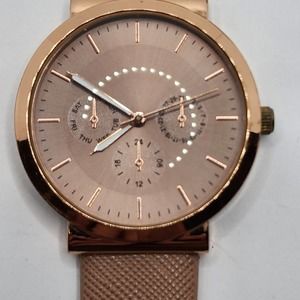 37mm Rose gold fashion watch with stationary sundials quartz 18mm band